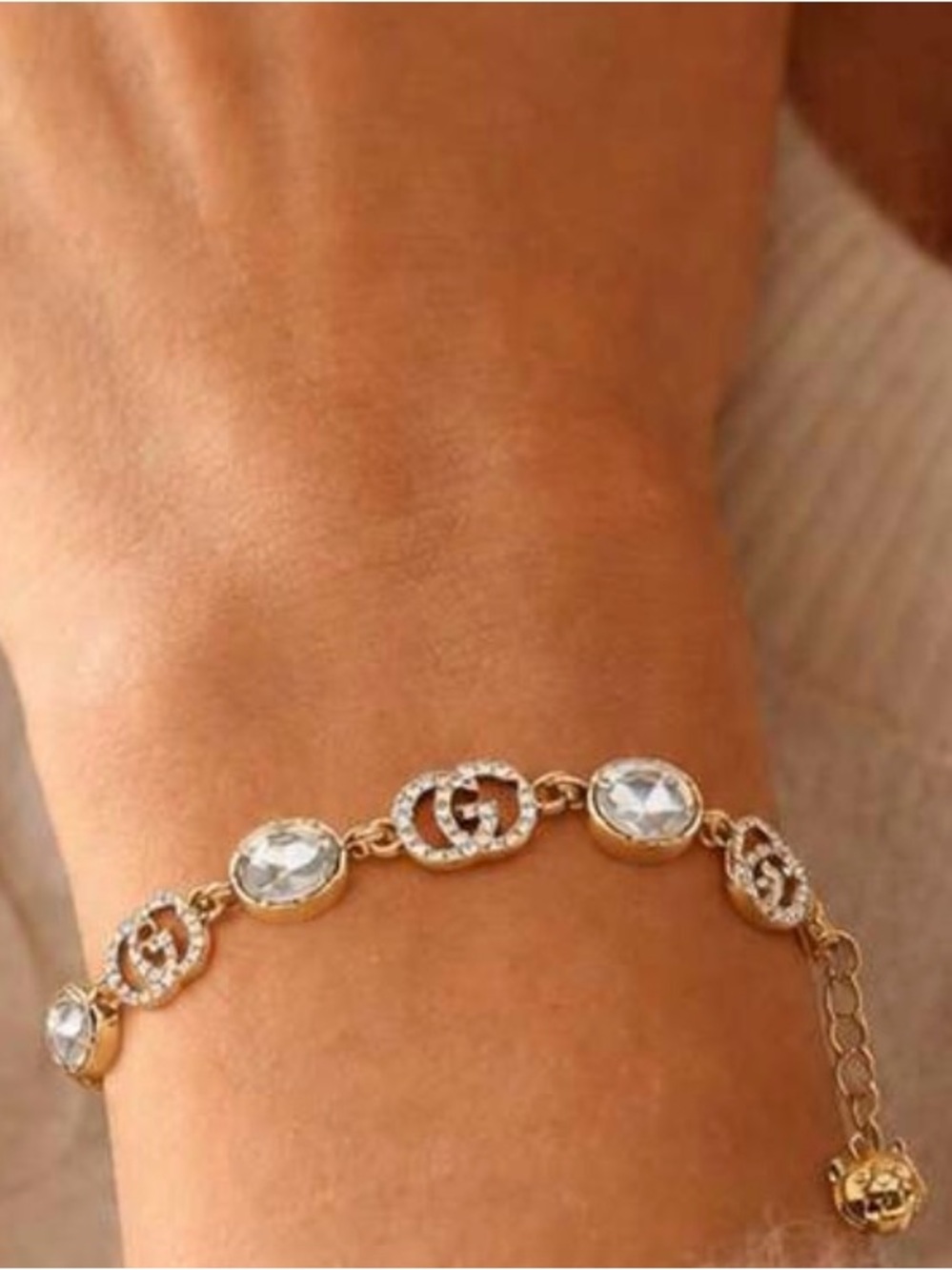 Gold To e and Clear Crystal Letter G Charm Bracelet